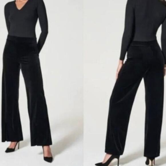 SPANX Velvet Split Hem Wide Leg Pants Black Slimming Comfort Women's Size L - Picture 3 of 8